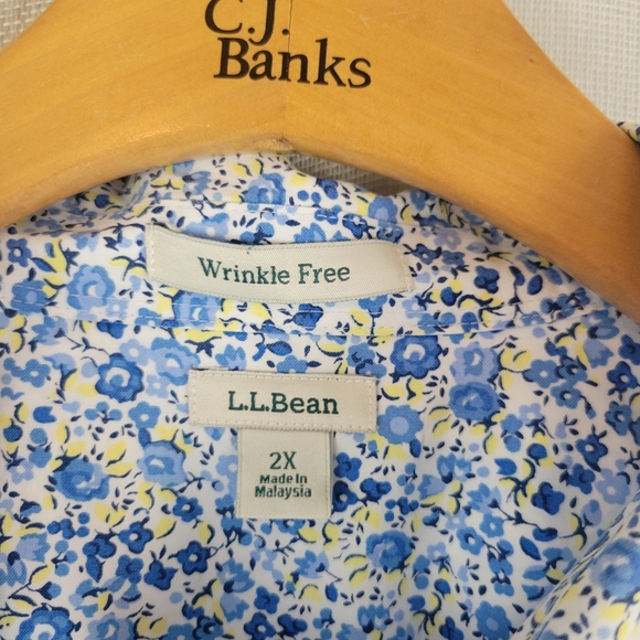 L.L. Bean Wrinkle Free 100% Cotton Button Down Shirt Blouse Blue Size 2X Floral - Picture 4 of 9